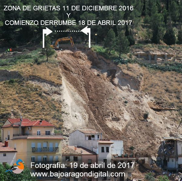 La zona de las grietas de 2016 y el comienzo del derrumbe coinciden exactamente. La cinta policial se colocó en diciembre desde las escaleras hacia El Cuartelillo (izquierda) hasta la farola (derecha)