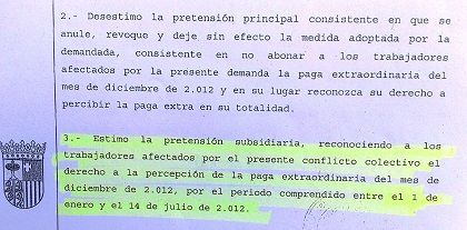 Extracto de la sentencia tras la demanda de CCOO al ayuntamiento de Alcañiz